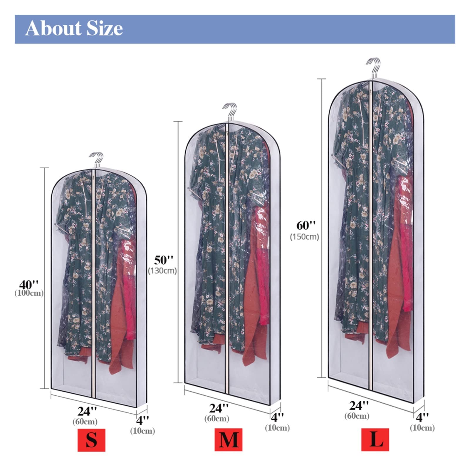 Kleidersäcke mit großem Fassungsvermögen, Kleideraufbewahrung für Schrank, Aufbewahrung, Anzug für Anzüge, Mäntel, Hemden, Jac (Farbe: Schwarz, Größe: 60 x 100 x 10 cm), 5 Stück