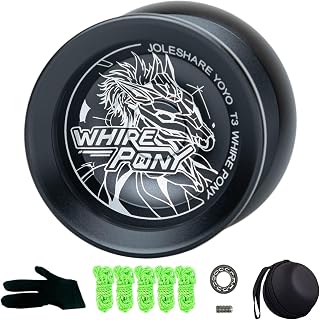 Professional Responsive Yoyo, Aluminum Yo Yo for Kids Beginner, Replacement Unresponsive Ball Bearing for Advanced Yoyo Players + 1 Glove + 5 Yoyo Strings + 1 Ball Bag (Black)