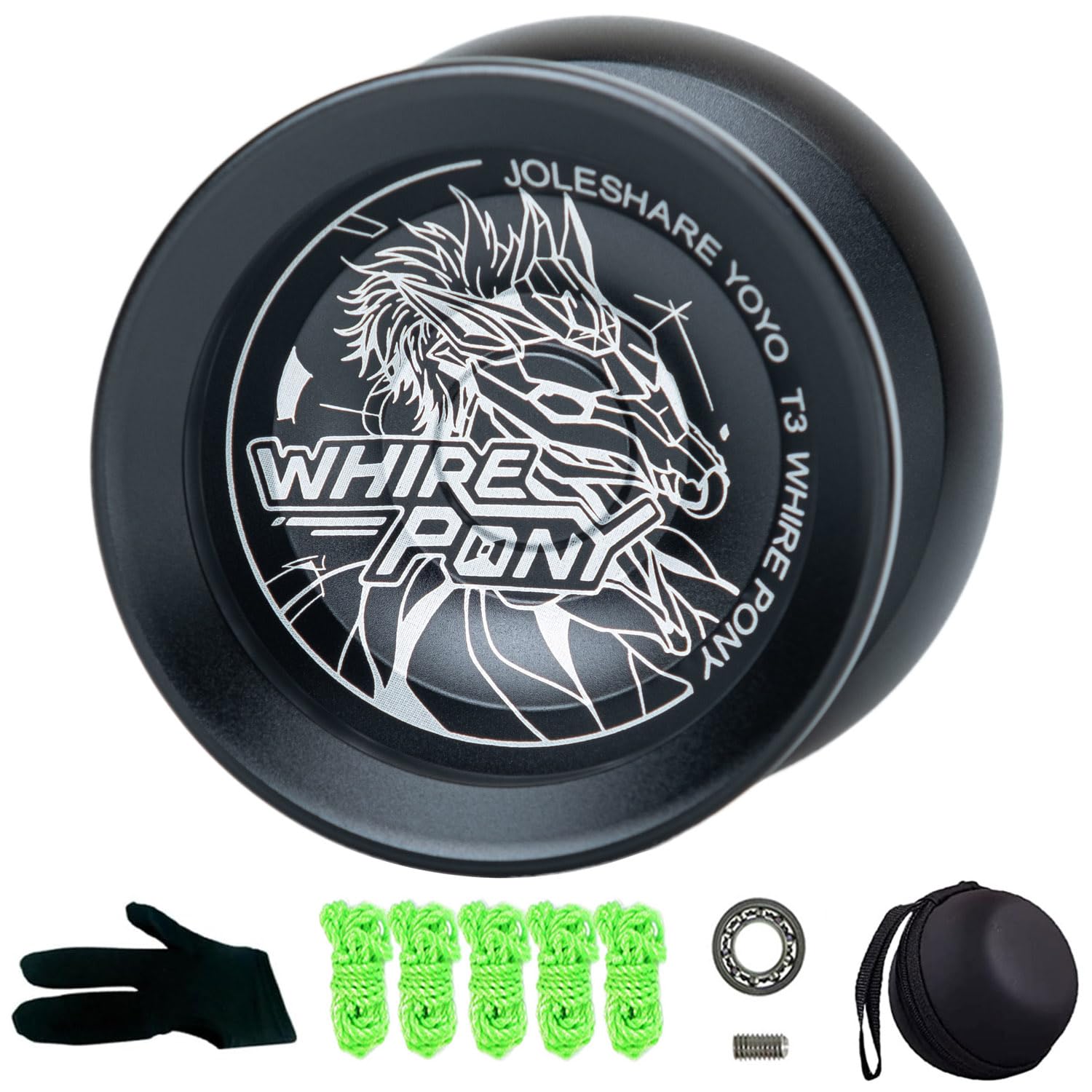 Professional Responsive Yoyo, Aluminum Yo Yo for Kids Beginner, Replacement Unresponsive Ball Bearing for Advanced Yoyo Players + 1 Glove + 5 Yoyo Strings + 1 Ball Bag (Black)