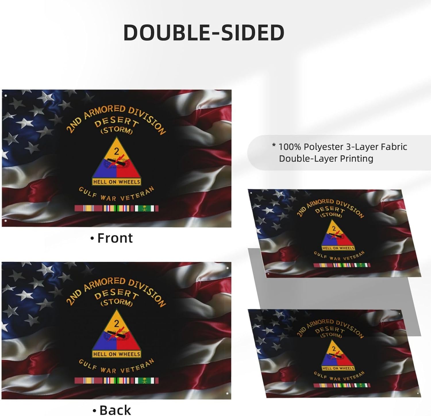 2nd Armored Division - Desert Storm Veteran Heavy Duty 3x5 FT Double Sided 3 Ply Flag, UV & Fade Resistant with Brass Grommets