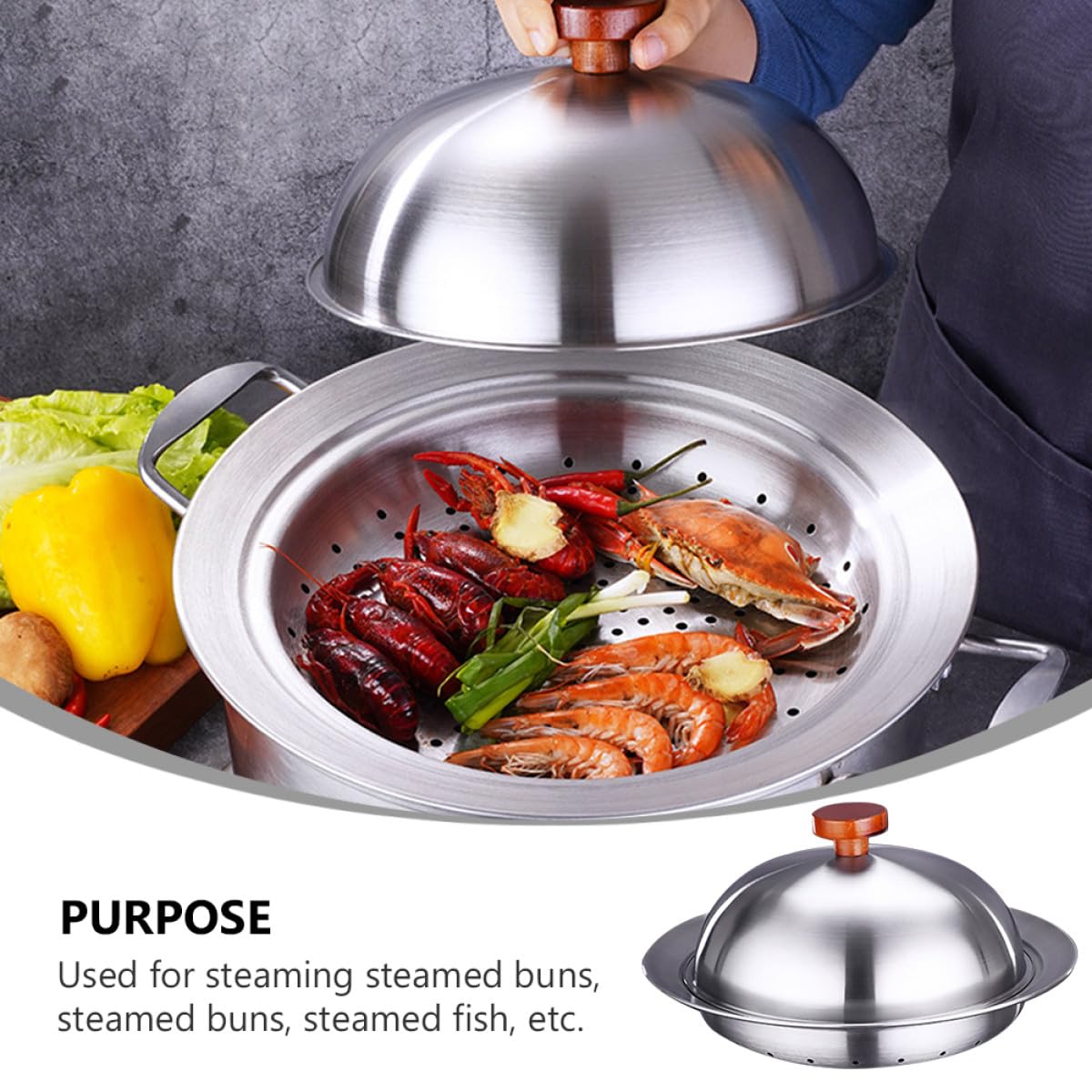 Vaporera Inoxidable Multifuncional con Tapa para Cocinar al Vapor Cocina y Profesional Reutilizable y Resistente para Bollos Pescado y Mariscos