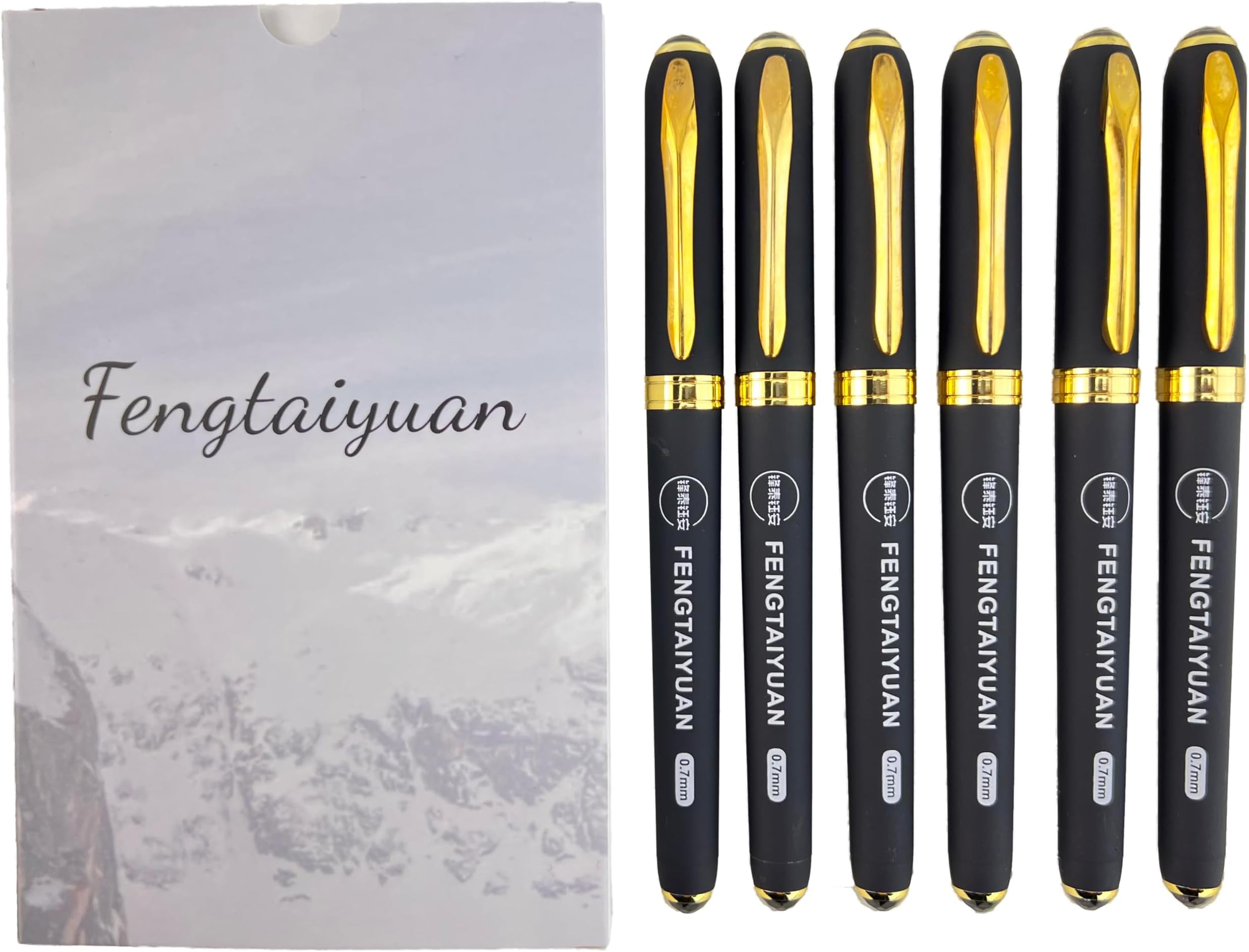 Fengtaiyuan 07P18Prox6, Gel Pens, Black Ink, FIne Point 0.7mm, Writting Pens, Smooth, 6 Pack (07P18Prox6)
