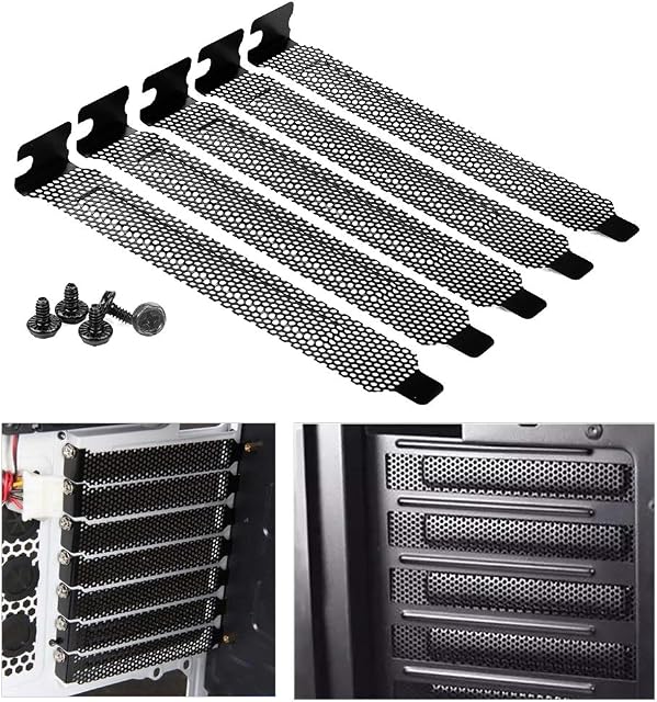 YCDC 5 Pack Black PCI Slot Covers,Hard Steel Dust Filter Blanking Plate,Vented Slot Covers for Computer Cases with 5 Screws
