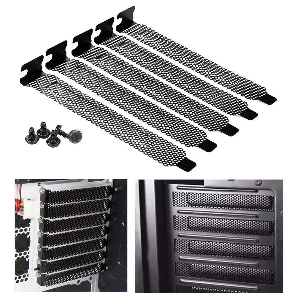 YCDC 5 Pack Black PCI Slot Covers,Hard Steel Dust Filter Blanking Plate,Vented Slot Covers for Computer Cases with 5 Screws