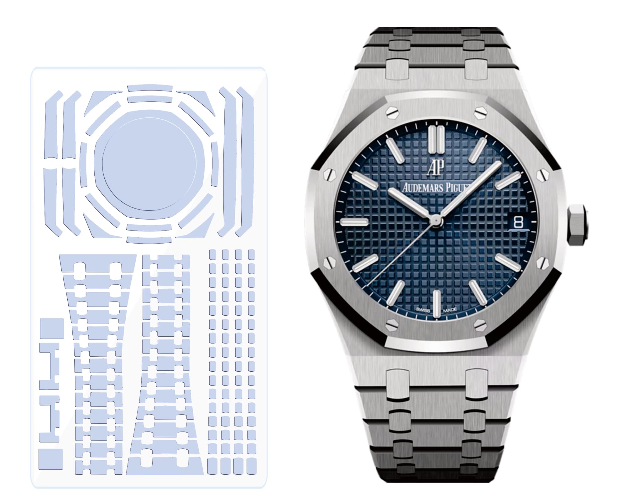 Pellicola protettiva per Audemars Piguet Royal Oak Ref. 15500 (2 pezzi) | Pellicola protettiva trasparente per lo schermo dell'orologio (2 pellicole per tutto il corpo)
