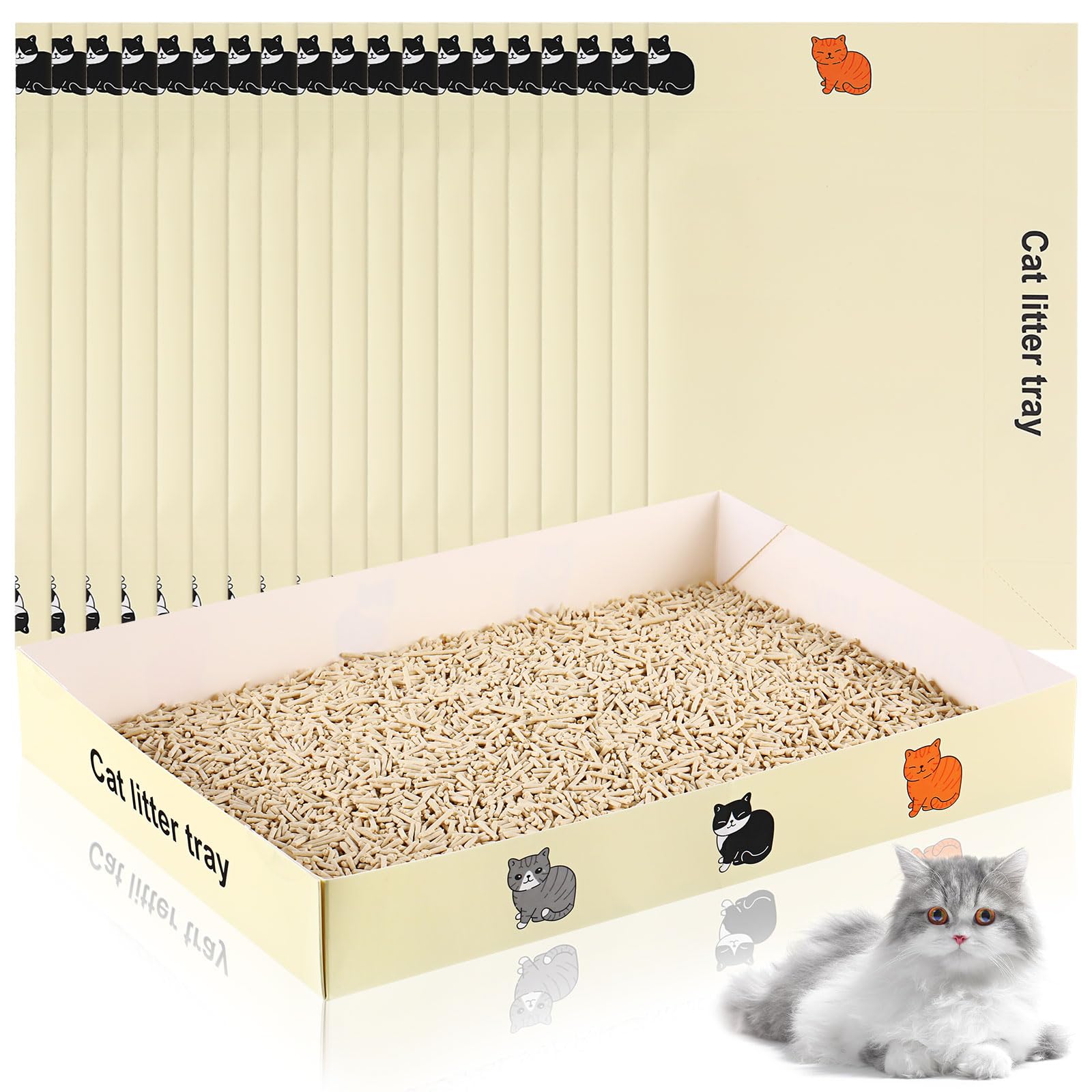Yaomiao 30 Pack Disposable Cat Litter Box Foldable Cardboard Paper Kitty Tray Travel Portable Kitten Litter Pan Collapsible Low Entry Paper Cat Toilet for Cat Small Pet Indoor Outdoor 13.8 x 10 x 2