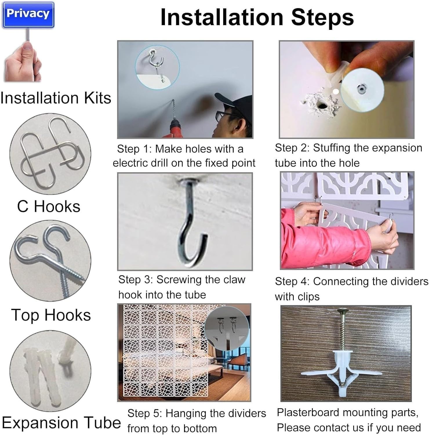 10 Pieces Folding Wood Plastic Screen Panels Bedroom DIY Panel Screen Partitions, Ceiling Partitions Privacy Screens,D