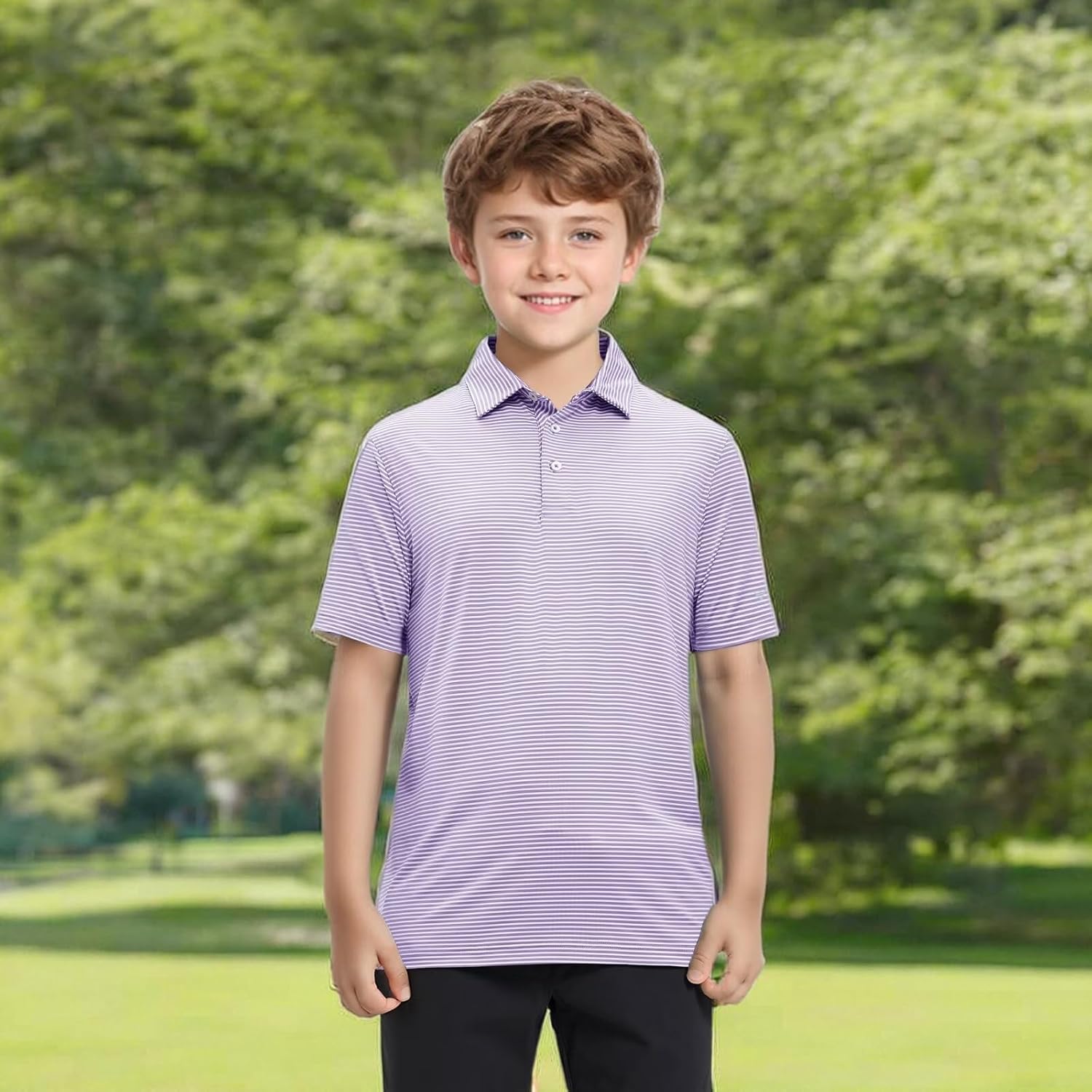 Boys Polo Shirts Short Sleeve Striped Performance Moisture Wicking Dry Fit Golf Shirts for Boys Youth Kids - Image 7