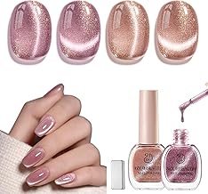 AZUREBEAUTY Cat Eye Nail Polish Set Quick Dry Nude Purple Glitter 2 Colors Nail Lacquer Natural Shine DIY Salon Home Women Gifts 2Pcs 0.34oz
