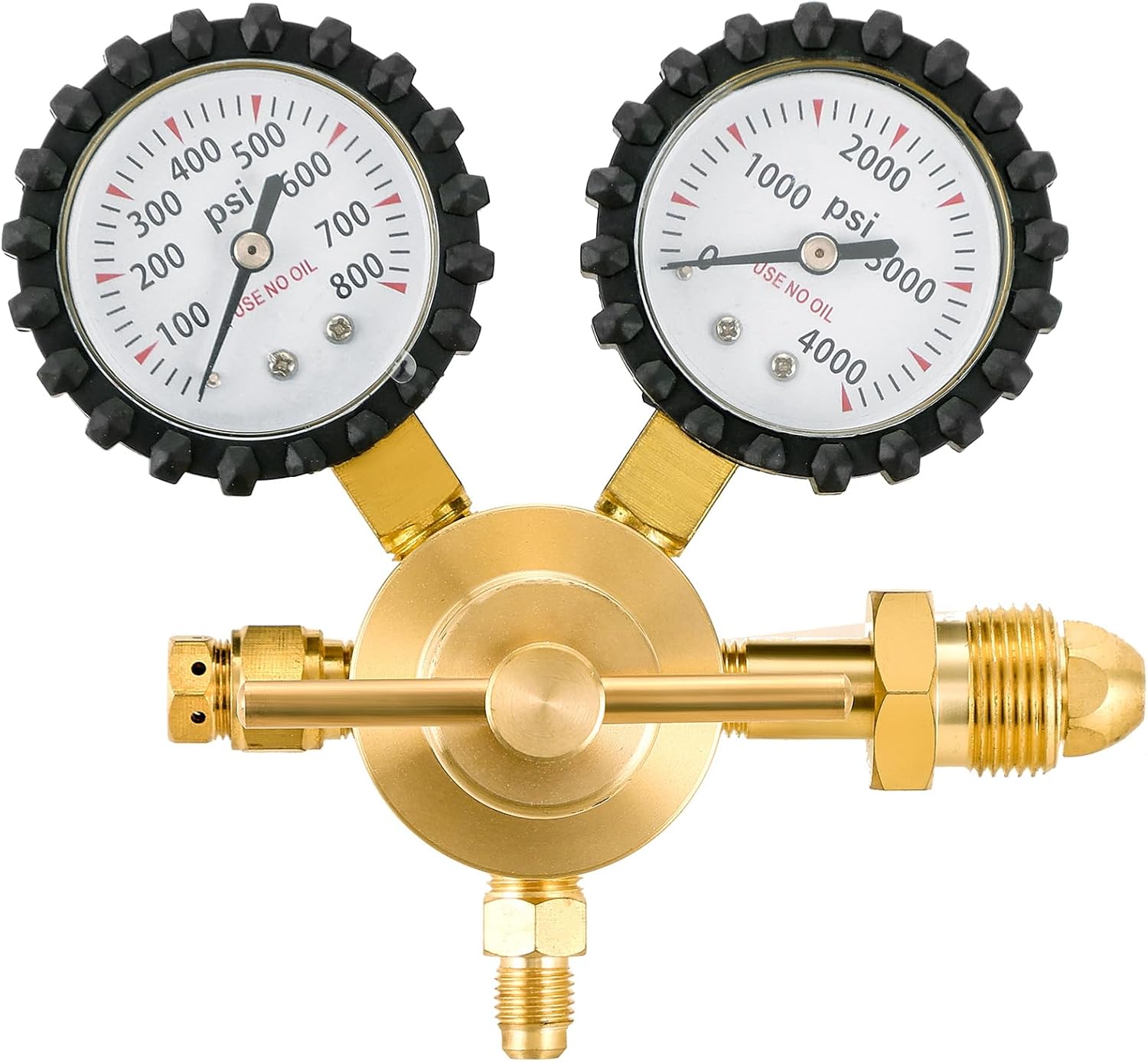 Heavy-Duty Nitrogen Regulator 0-800 PSI | Nitrogen Regulator Hvac, CGA580 Inlet, 1/4-Inch Male Flare Outlet, Brass Body, Double Gauges, Ideal for HVAC Purging and Pressure Charging