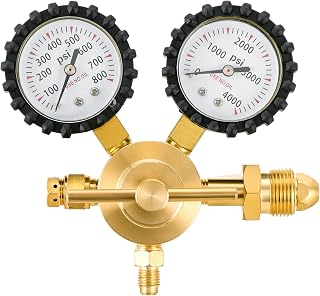 Heavy-Duty Nitrogen Regulator 0-800 PSI | Nitrogen Regulator Hvac, CGA580 Inlet, 1/4-Inch Male Flare Outlet, Brass Body, Double Gauges, Ideal for HVAC Purging and Pressure Charging