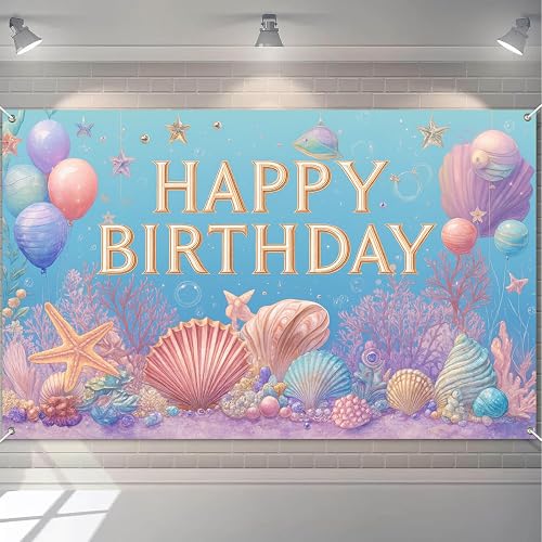 HOMETITUTE Sea Shell Polyester Birthday Banner 71x43 Inch Party Decor