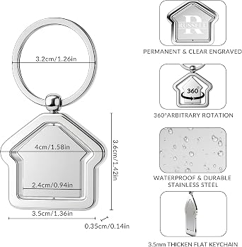 Custom Home Keychains in Bulk,Pack 5-100 Metal Rotating House Shaped Personalized Keychains with Your Engraved Logo/Text for Housewarming,Realtor,Real Estate Agent Gift,Givaways