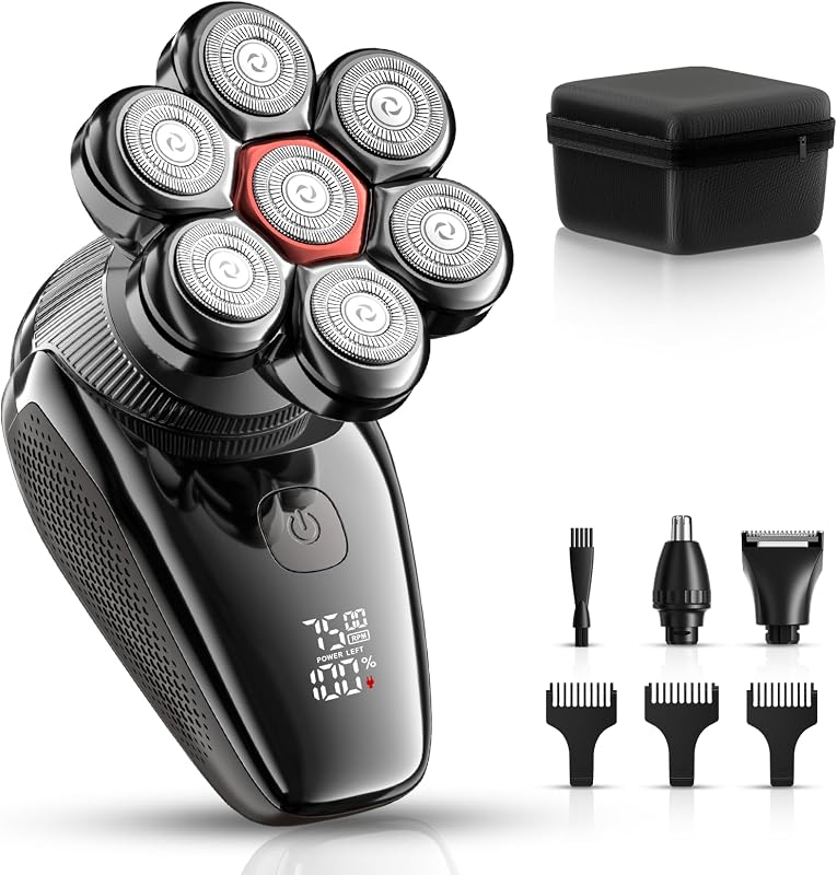 Barbeador elétrico para cabeça flowind 7D com lâminas rotativas flutuantes