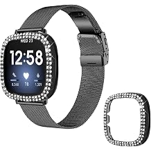 Kad nlar i in l ks k l fl  Fitbit versa 4/3 kay  ile uyumlu, Paslanmaz  elik  rg  fitbit sense 2 bantlar ve Elmas  er eve Kapak