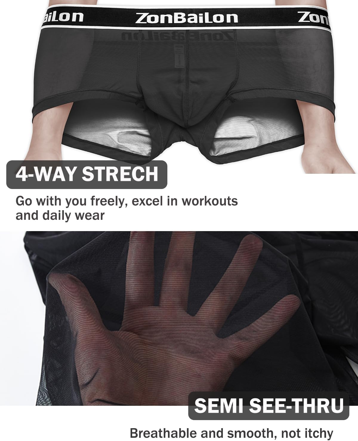 ZONBAILON Mens Sexy Underwear See Through Silk Boxer Pouch Briefs Breathable Mesh Trunks Pack - Image 4