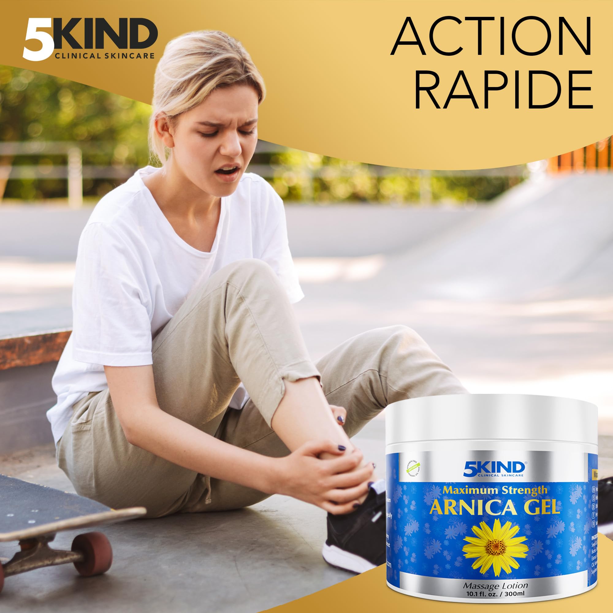 5kind Gel Arnica Extra Fort 300 ml – Gel à l’Arnica à Action Rapide – Gel Revitalisant à l’Extrait d’Arnica Montana