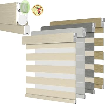 No Drill No Tools Blackout Zebra Blinds for Windows,Cordless,Premium Thick Linen Fabric,Durability,Quick Install,Free Light Control for Home,Office,Roller Shades,Beige,34" W x 64" H