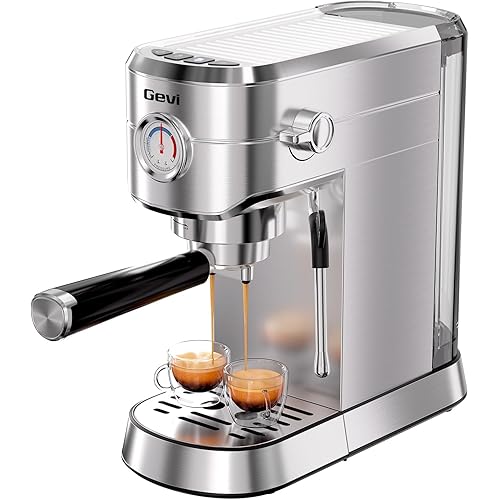 Gevi Espresso Machine 20 Bar with Portafilter for Nespresso Original Capsules and Coffee Powder, Professional Espresso Maker with Milk Frother for Cappuccino, Latte, Compact Espresso Coffee Machine