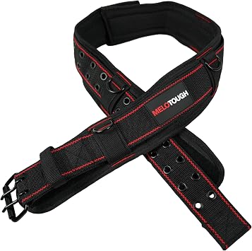 MELOTOUGH Padded Tool Belt with D ring for men construction Strong Durable Double Metal Roller Buckle,adjustable waist 33-47 thick confortable foam padding XL