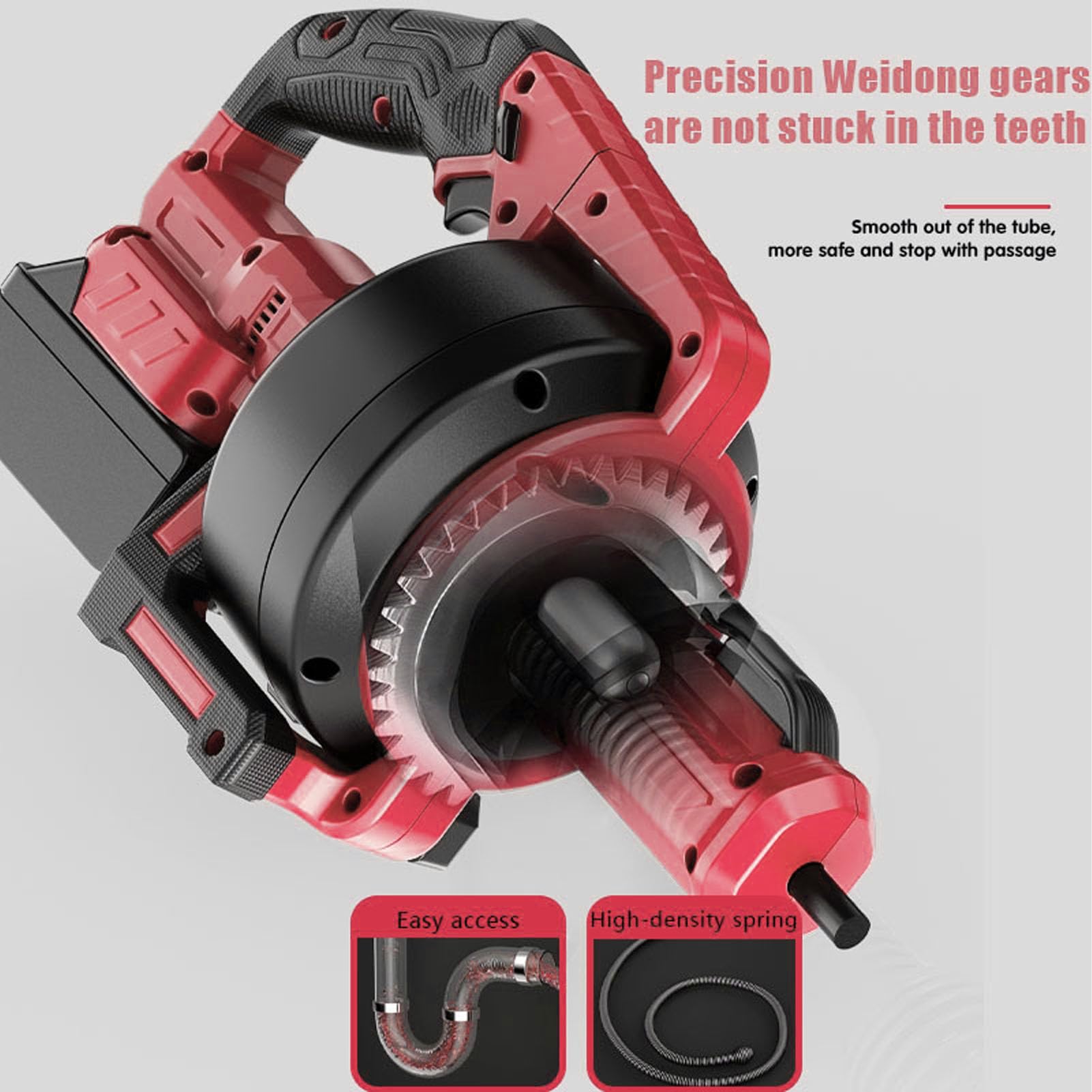 Cordless Electric Drain Auger, Auto Feed Plumbing Snake Tool, Power Hair Removal for Sewer Bathroom, 3/4-2 in Pipe with 7m, Replaceable Cable, Adjustable Speed (Red)