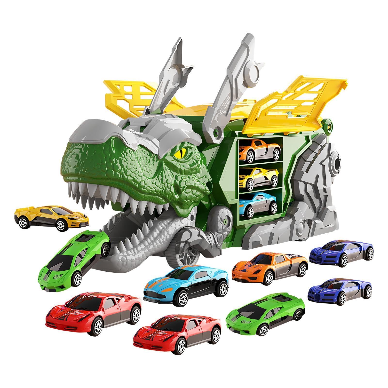 Camión de Dinosaurio con Coches 12 Coches en Miniatura con Pista Doble