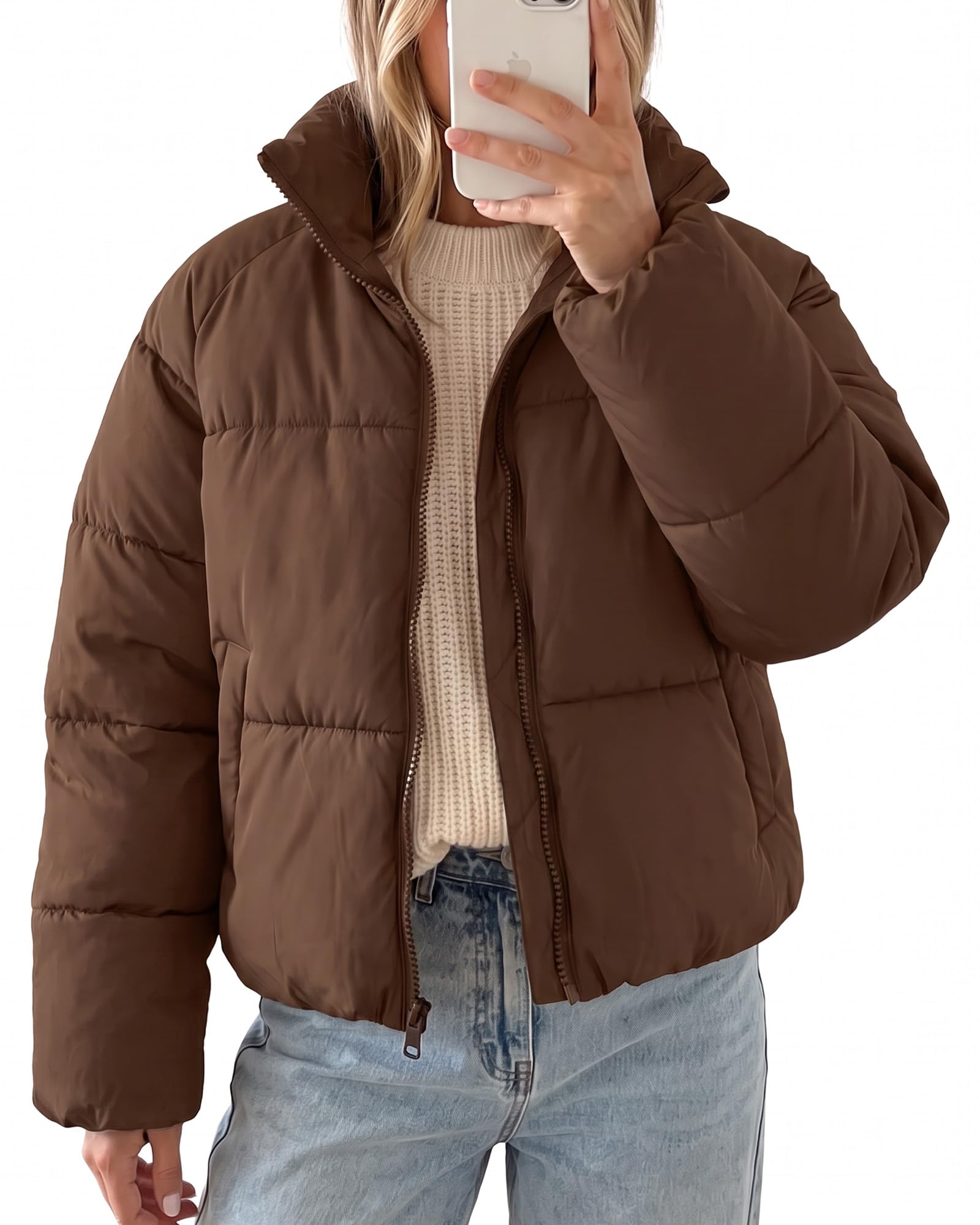 Womens Winter Puffer Jacket Warm Cropped Quilted Jackets