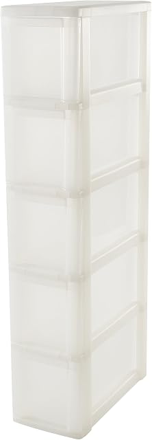 Iris Ohyama, Storage chest, tower, 5 drawers of 10 Lwith wheels, see through drawers, office, bathroom, living room - New Slim Chest NSC-205 - White