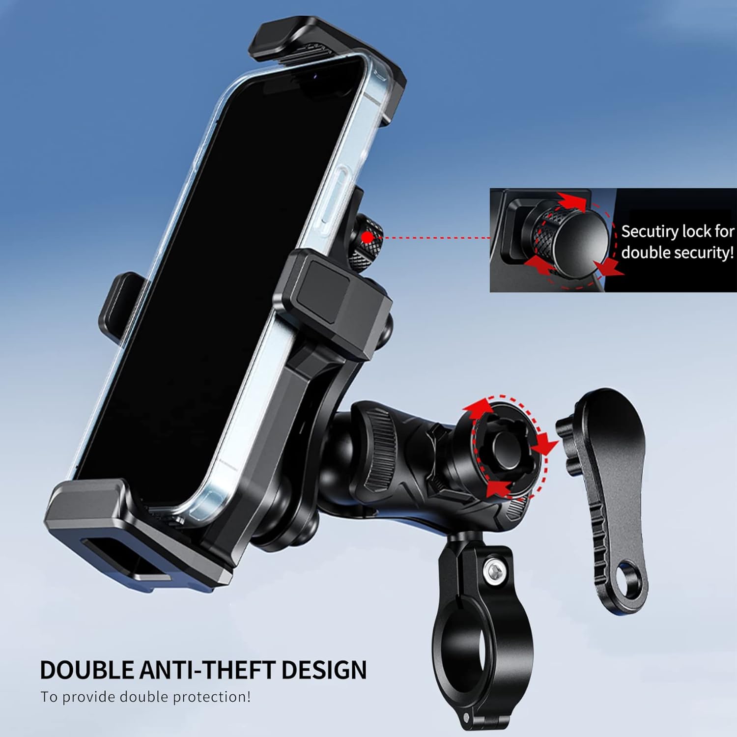 iMESTOU Anti-Vibration Motorcycle Phone Mount- 1" Ball Handlebar Phone Holder Perfect for High-Speed Cycling 360° Rotation Universal for 4.7"-7.2" Cellphones, Firmly Fits for 0.86"-1.26" Handlebars