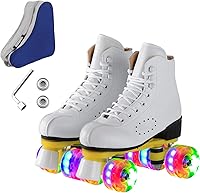 UGBOIU Black Derby Roller Skates for Men & Women - Shiny 4-Wheel Double-Row Skates, Indoor Outdoor Beginner Friendly
