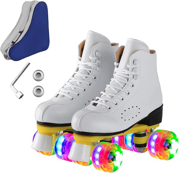 Roller Skates for Men and Women, Black Derby Roller Skates with 4 Shiny Wheel, Classic Double-Row Roller Skates for Indo