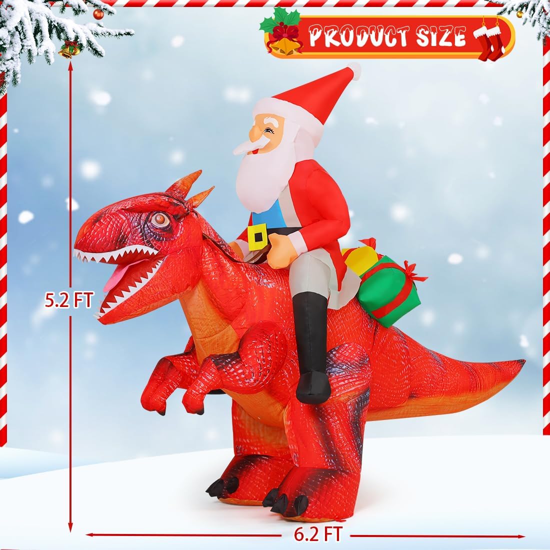 COMIN 5.2 FT Christmas Inflatables Outdoor Decorations, Blow Up Santa Claus Simulation Dinosaur with Built-in LEDs for Xmas Indoor Outdoor Yard Lawn Garden - Image 2