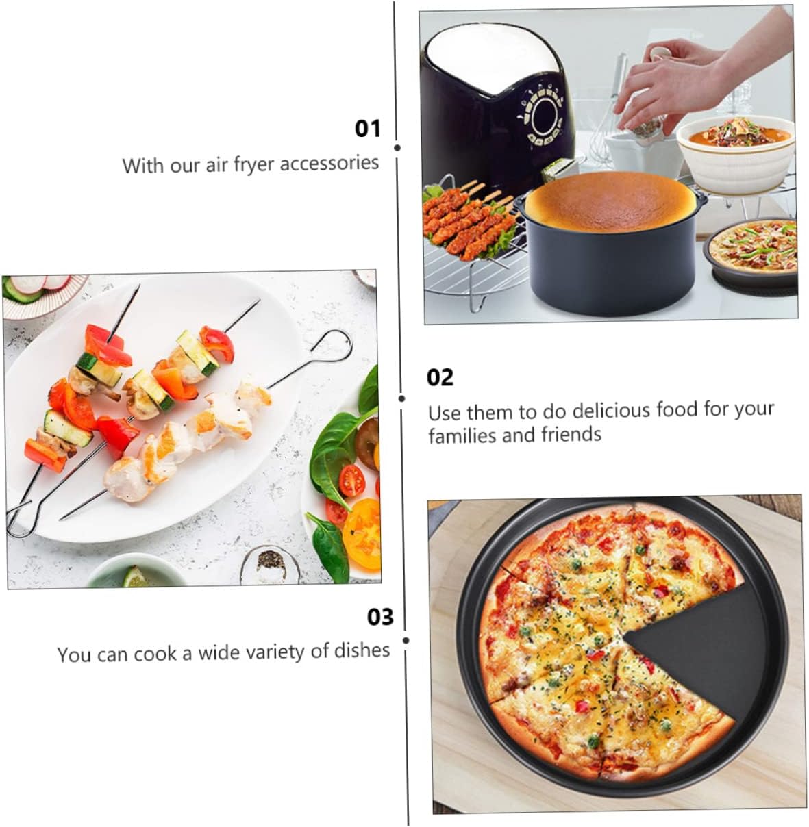 Ciieeo Air Fryer Grill Set 9 Piece Set with Pizza Cupcake Pan Baking Kit Barbecue Rack Non-stick Versatile for Kitchen Random Color