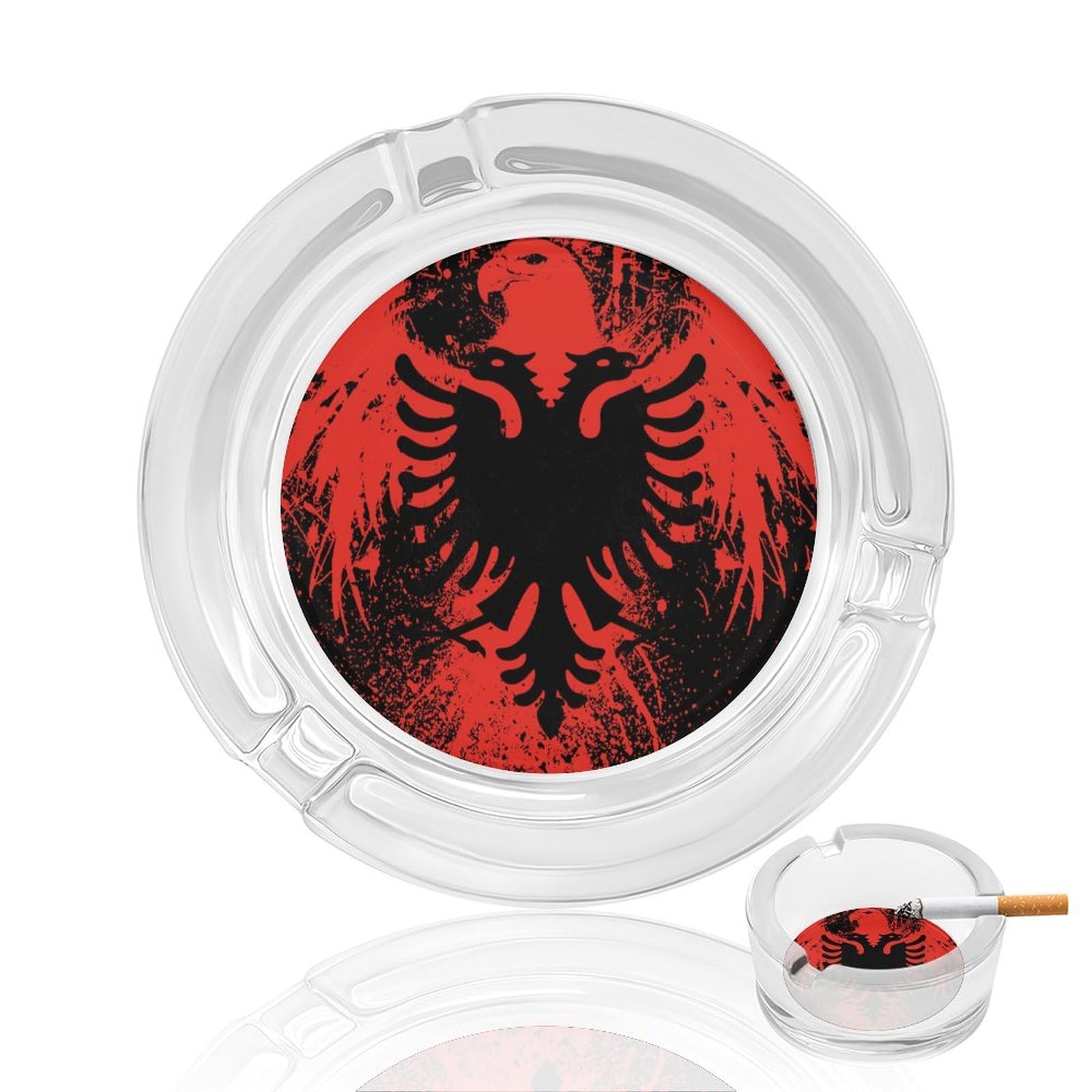 Nclqvjxzkhw Style Albanian Flag Of Ea-Gles Bird Glass Ashtray Round Ash Tray Smoking Trays For Home Garden Outdoor