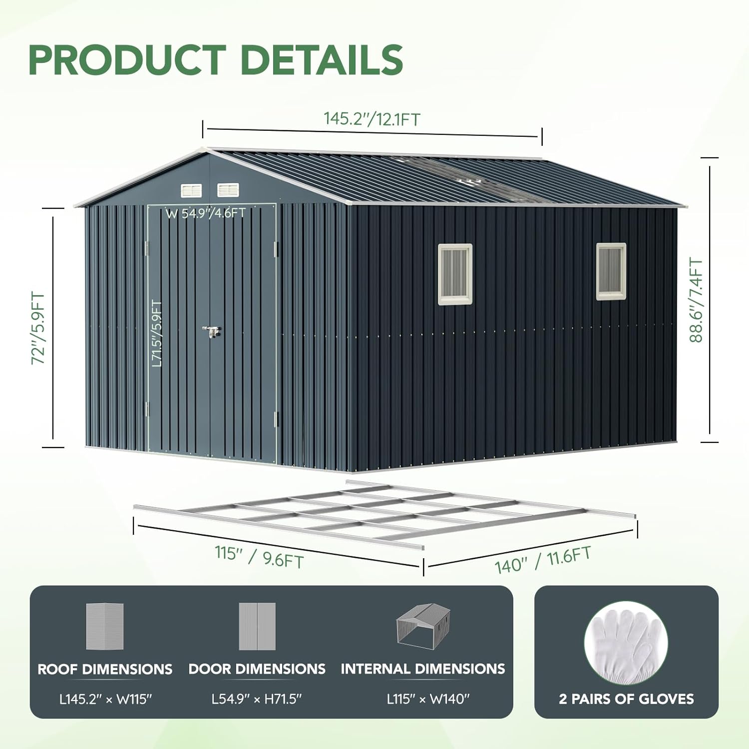 MistMo Stainless Steel Frame Floor for 10x12FT Outdoor Storage Shed, Durable and Weather-Resistant, for MistMo 10x12 Storage Sheds, 9.6X11.7IN