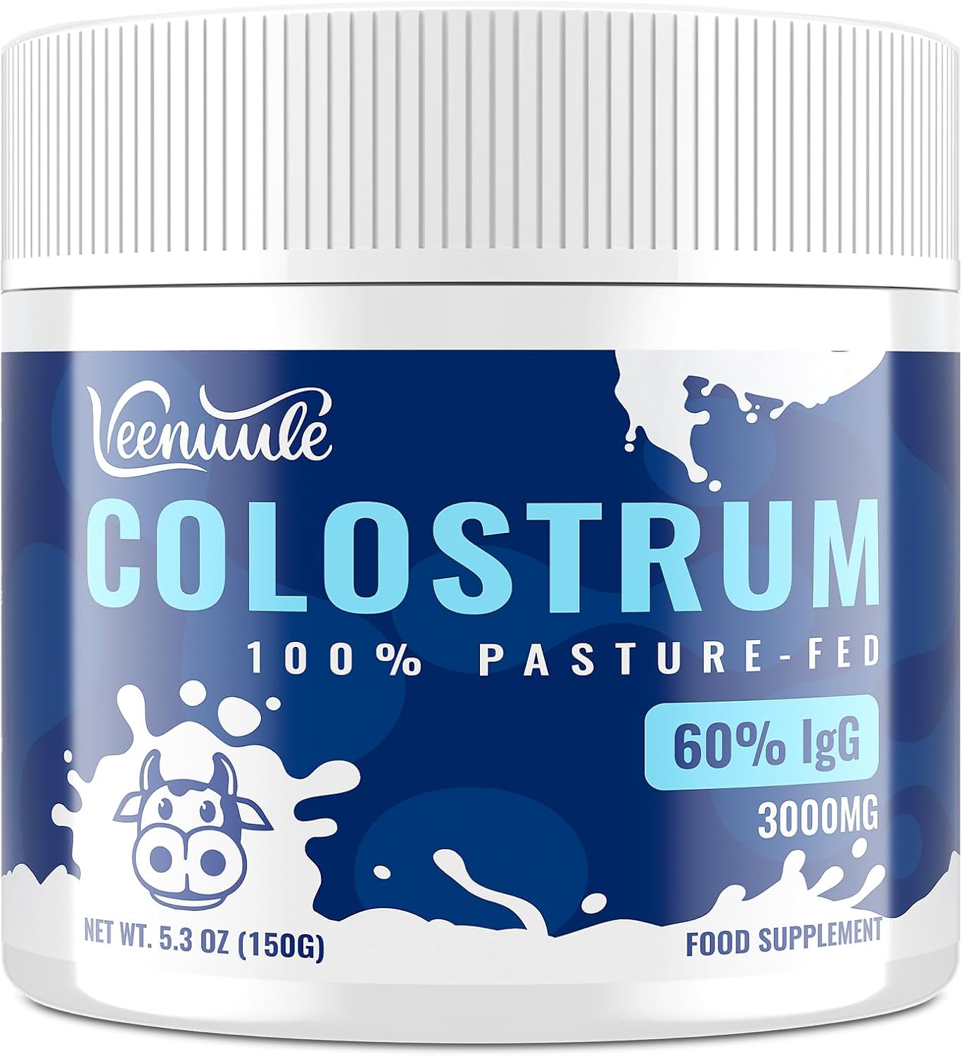 Colostrum Powder 3000MG, with 60% Natural IgG (Immunoglobulins), Grass Fed Cow Colostrum, Non-GMO, Unflavored 50 Servings