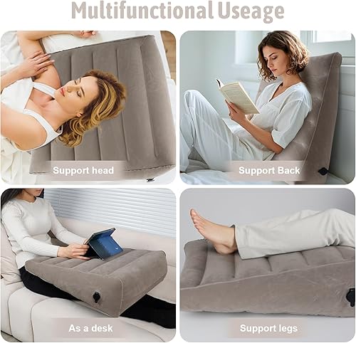 Miniatura 3 de Almohada de cuña inflable, almohadas de viaje portátiles para dormir, almohada triangular ajustable adecuada para apnea del sueño, soporte de