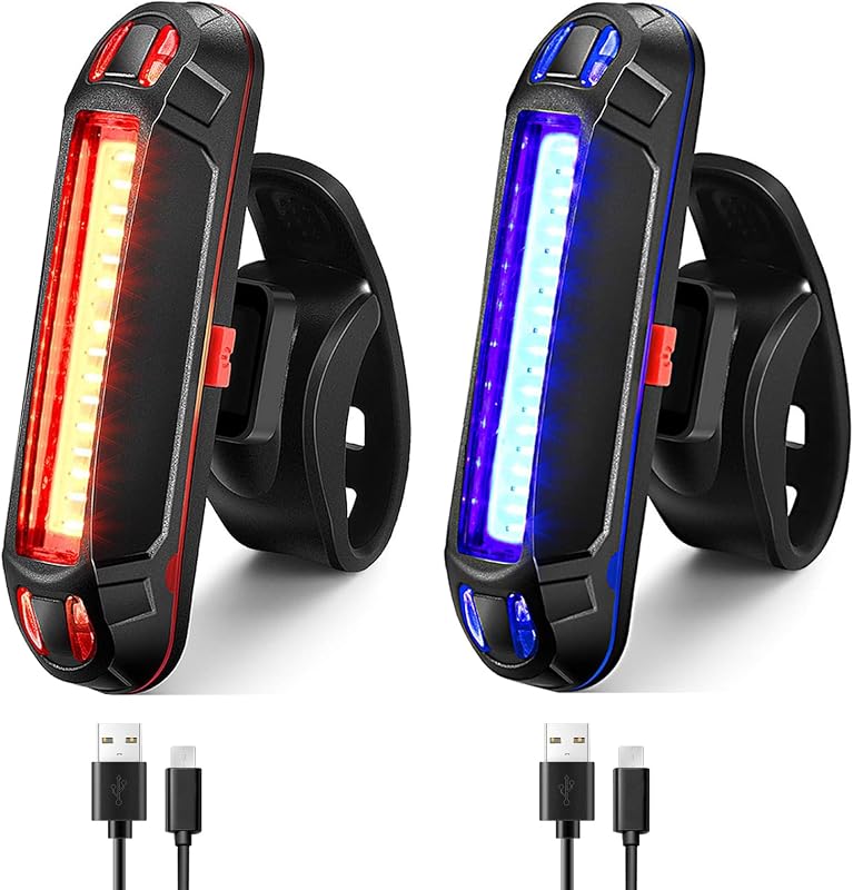 Luz trasera de bicicleta Luz trasera de bicicleta ultrabrillante Paquete de 2 Lámpara de seguridad LED recargable por USB Ciclismo Conducción nocturna Advertencia esencial Impermeable 5 modos Reflector de carretera intermitente