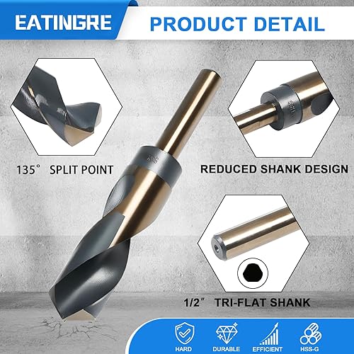 Miniatura 3 de Broca de 1116 pulgadas, broca de acero de alta velocidad con vástago de 12 pulgada, brocas HSS 4241 negro y dorado para acero suave, metal y madera