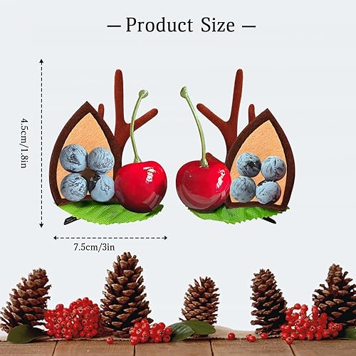 Miniatura 2 de 2 pares de pinzas para el pelo de cornamenta de reno de Navidad, orejas de ciervo, cerezas, arándanos, piñas, bayas, horquillas para el cabello,