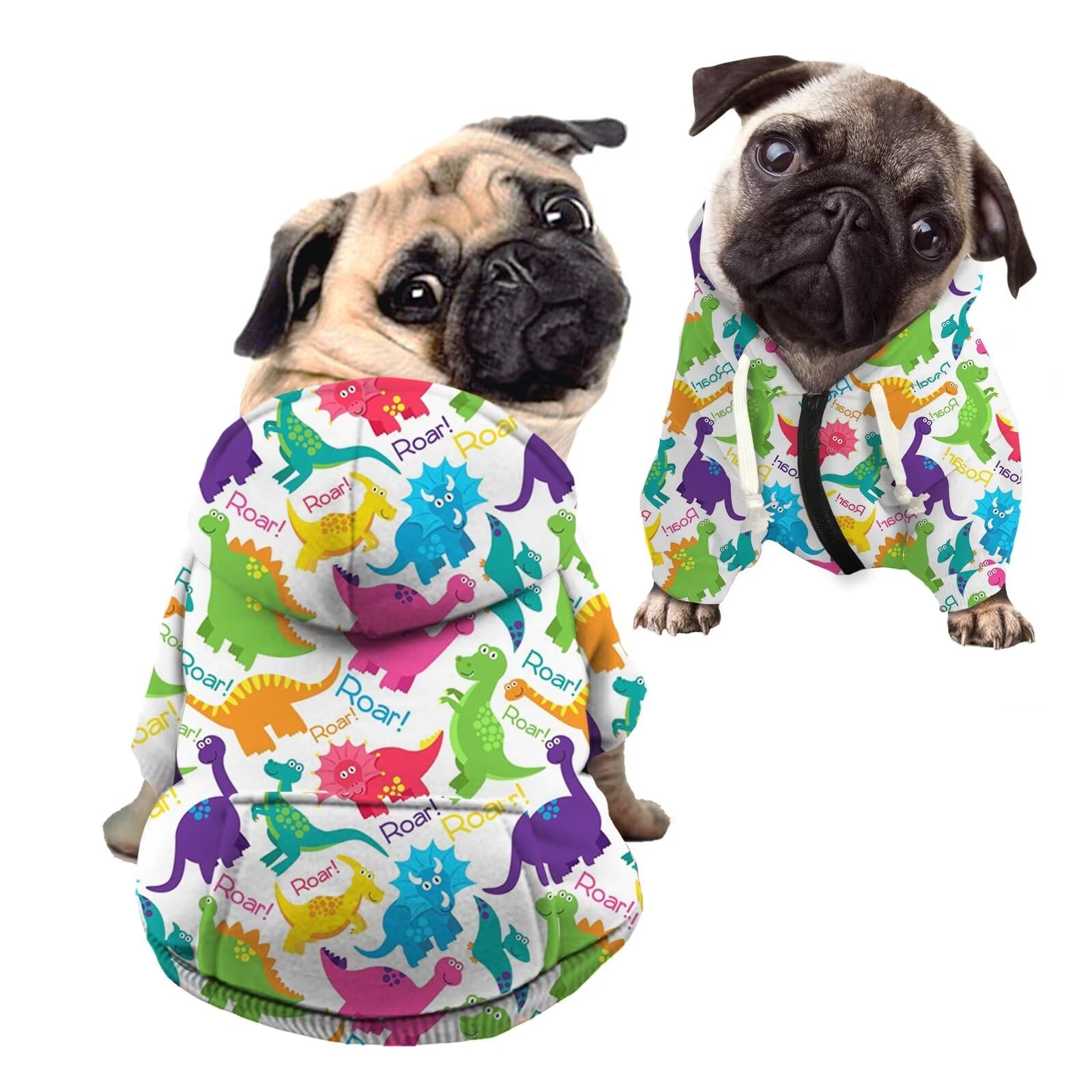 Howilath Dog Hoodie Sweatshirt, Colorful Dinosaur Cute Adorable Cartoon T-rex Stegosaurus Triceratops Pet Clothing Sweatshirt with Hat for Small Medium Large Dogs Cats Shirt - L — image 1