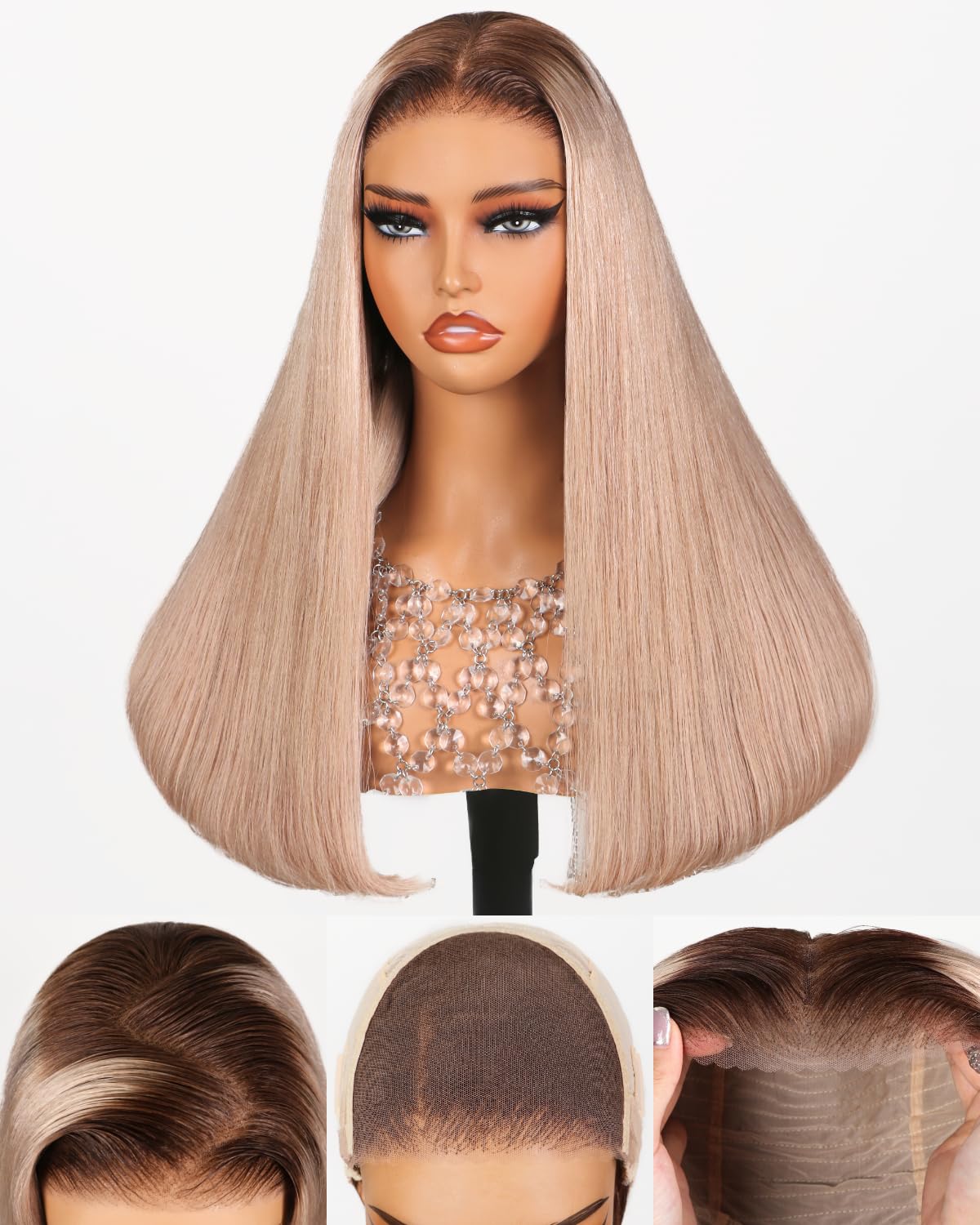 Arabella Ash Blonde Wig Human Hair 5x6 Glueless Wigs Human Hair Pre Plucked Pre Cut HD Lace Closure Wig 230% Density 20/ASH Blonde Ombre Lace Front Wig Straight