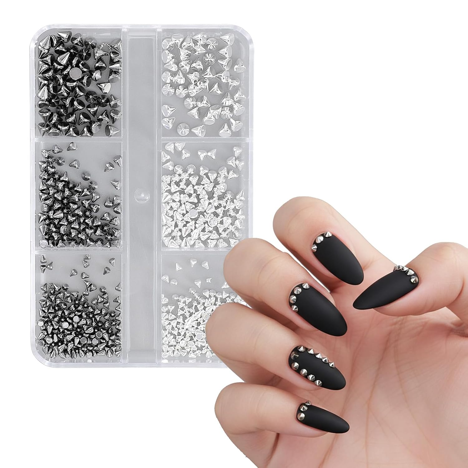 Charms for Nails: Art Rhinestones & Gothic Nails Charms Kit with Studs and Spikes for Crafts, Black Spikes, Goth Jewelry, Nail Piercing Charm Nail Art Supplies