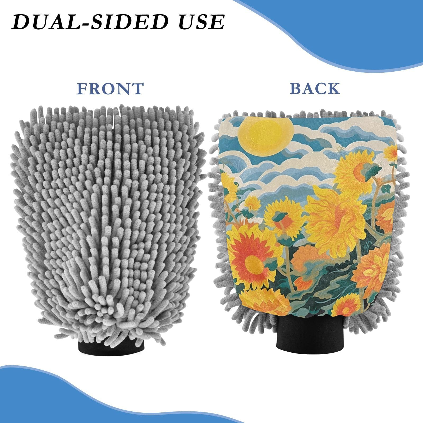 IOACIY Absorbent Microfiber Car Wash Drying Mitts, 2 Pack, Scratch-Free & Lint-Free, Rich Foam, Highly Absorbent, Double Sided, Wash Mitt Perfect for Car Washing, M, Sunflower (37)