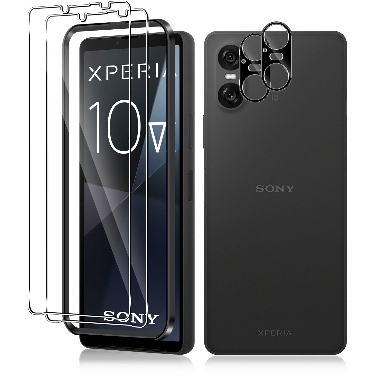 Vanrain Schutzfolie für Panzerglas für Sony Xperia 10 VI, 2+2 Stück Panzer Schutz Glas mit Positionierhilfe und Kameraschutz, 9H Härte Schutzglas HD Klar Anti-Kratze Bläschenfrei