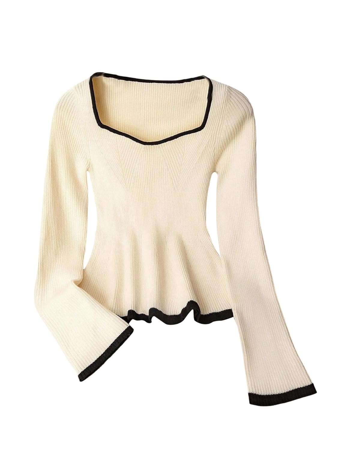 GORGLITTER Womens Peplum Sweater Cute Ruffle Long Sleeve Sweetheart Neck Knit Babydoll Pullover Jumper Tops Fall Outfits