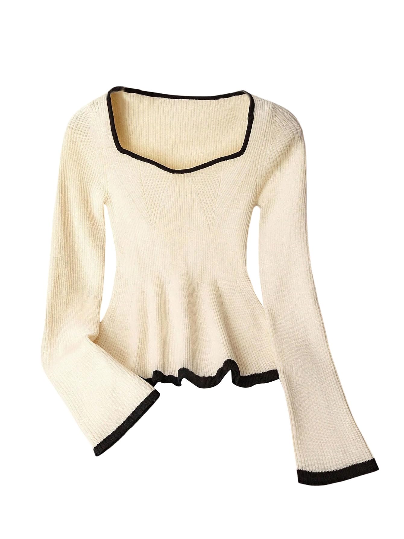 GORGLITTER Womens Peplum Sweater Cute Ruffle Long Sleeve Sweetheart Neck Knit Babydoll Pullover Jumper Tops Fall Outfits