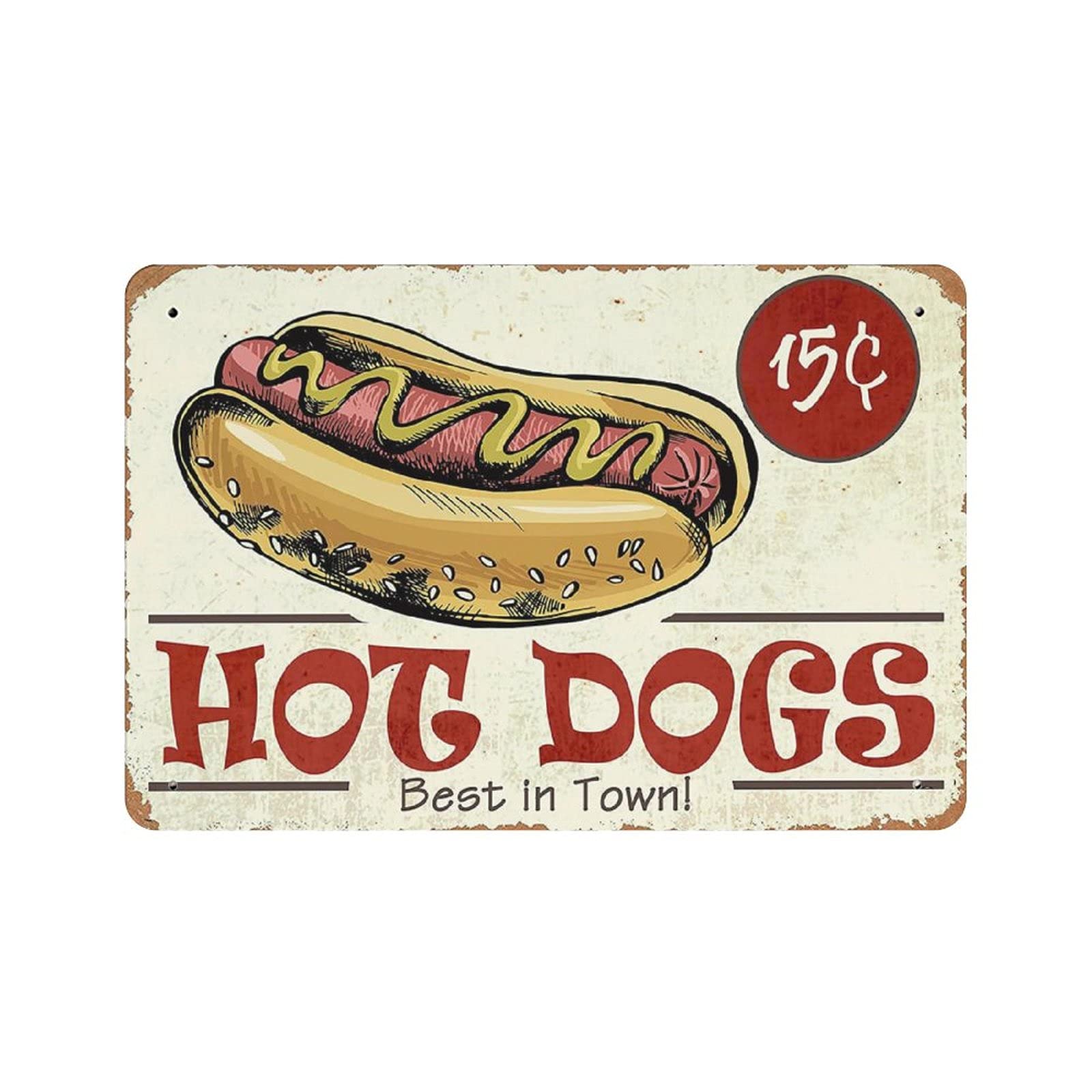 Metal Tin Sign Hot Dogs Best in Town Vintage Tin Poster Metal Sign Wall Decoration Country Kitchen Home Garage Decor 8"x12"