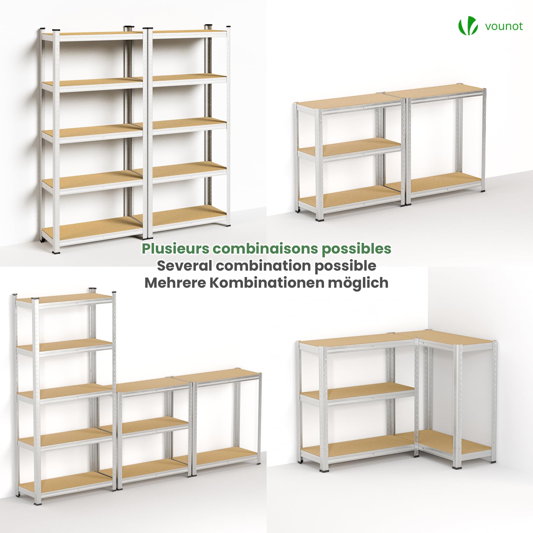 VOUNOT® Set di 2 Scaffale Metallo Garage 70x30x150 cm, Scaffali Carichi Pesante, Scaffalature a 5 Ripiani Capacità 875 kg, per Officina, Magazzino, Ufficio