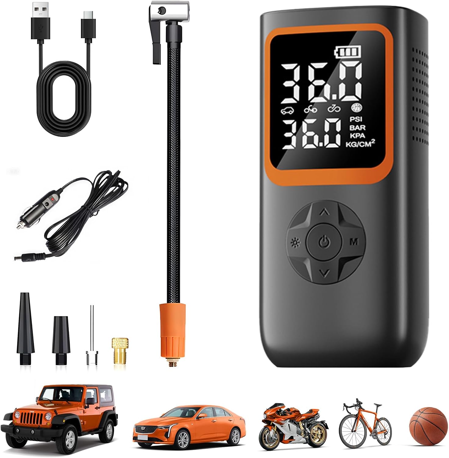 Tire Inflator Portable Air Compressor - 6000 mah & 150 Psi Air Pump for Car Tires with Pressure Gauge & Led Light, Faster Inflation Mini Compressor for Car, Bicycles, Motorcycle